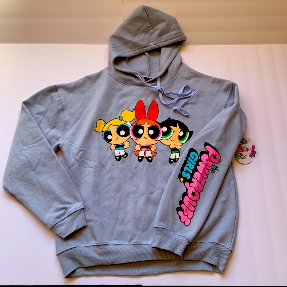 NWT PowerPuff Girls Periwinkle Hoodie Size Med Fleece Lined Cartoon Network Y2K